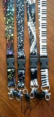 MUSIC LANYARD Piano Keyboard Notes Your Choice Style Detachable Clasp Key Chain • $3.75