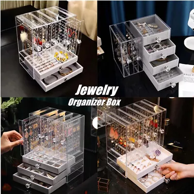 Acrylic Jewelry Organizer Box Display Case Earrings Necklace Storage Organiser • $25.95