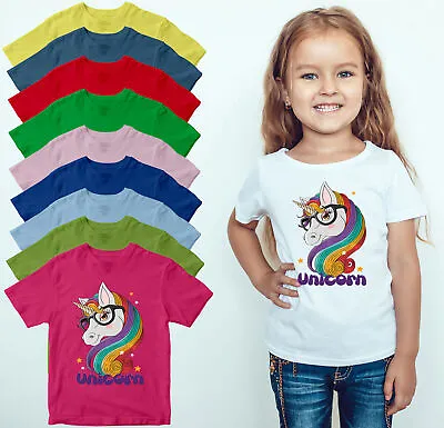 Unicorn Girls T-shirt Magical Cute Horn Horse Children Top Tee • £7.59
