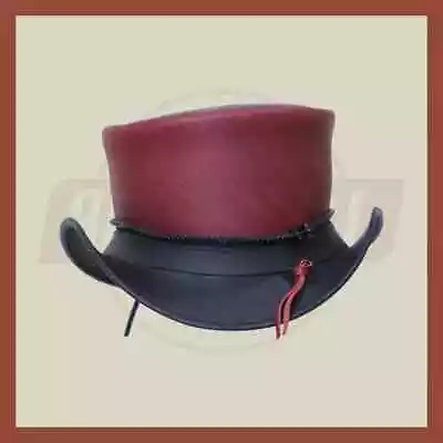 Steampunk Red & Black Unisex Fashion Zipper Deadman Motorcycle Leather Top Hat • $75.89