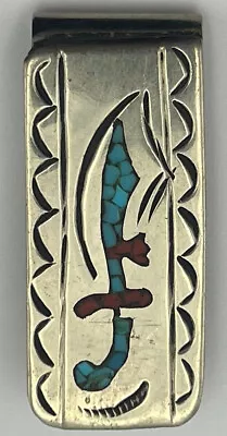 Vintage Native American Sterling Silver Money Clip With Turquoise Inlaid Sword. • $9.25