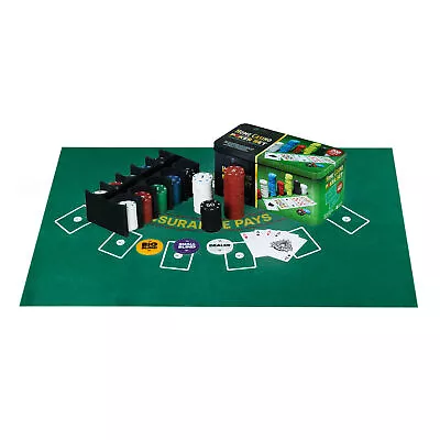 200 Poker Game Texas Hold'em Set Gaming Mat Chips 2 Decks Playing Card With Box • £112.94