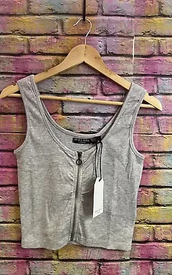 New Ladies Brave Soul Front Zip Rib Crop Top Size M Grey • £12