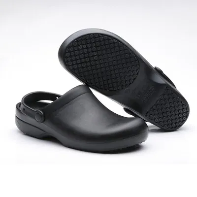 Black Chef Shoes Women Men Cook Clogs With Safety Kitchen Sandals Size 38 44 • £23.58