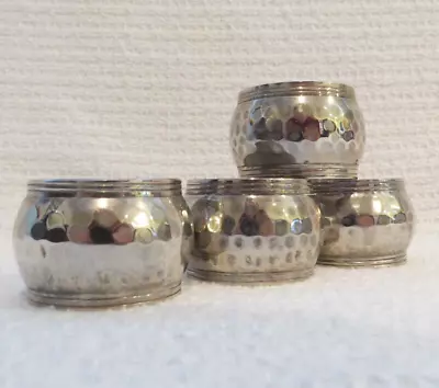Set Of Four (4) Vintage Hammered Silver Plate Silverplate Rounded Napkin Rings • $18