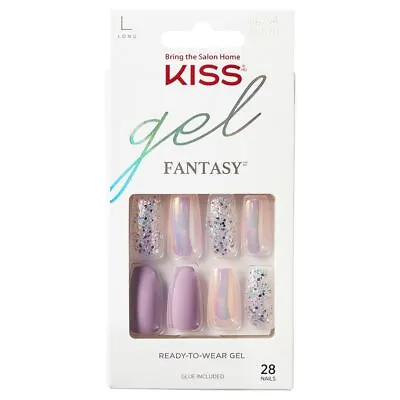 Kiss Gel Fantasy Long False Nails With Glue - Rainbow Rings Style - Pack Of 28 • £7.99