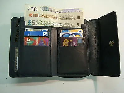 Genuine Soft Leather Purse Wallet Large Navy Blue With Flap For Cards RFID  • £26.99