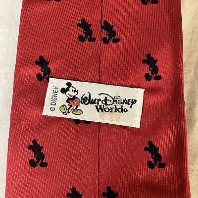 Walt Disney World Necktie Tie 100% Silk Red W/ Black Geometric Mickey Mouse FS! • $14.99