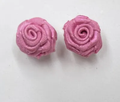 Vintage PINK Fabric Rose Flower 5/8  Earrings Stud Posts Weddings Prom Dance • $5