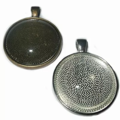 £7.99 • Buy LARGE ROUND SILVER BRONZE CABOCHON PENDANT CAMEO SETTINGS TRAY 30mm  C32