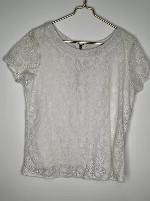 Guess By Marciano Lace Short Sleeved Top Women's Sz M Lined Granny Core Romantic • $9.99