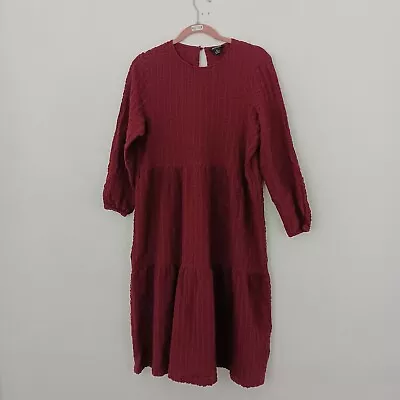 Monki Dress Burgundy Size XS Tiered Stretch Midi Long Sleeve Cotton Women's • $18.30