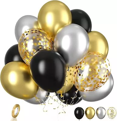 Gold & Black Balloons Latex Helium Birthday Wedding Party 12  Baloons Decor UK • $8.20