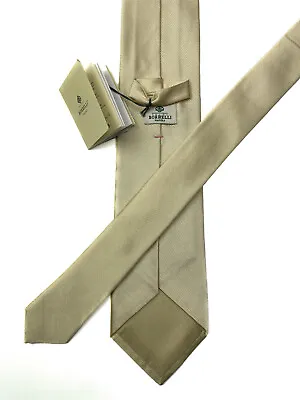 Luigi Borrelli Napoli 7-Fold $235 Solid Creme Extrafine Silk Tie NWT • $79.20