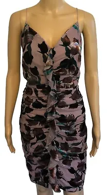 AIDEN MATTOX Velvet Burnout Dress Sz 10 NWT $245 Purple Floral Boho Sexy • $75.65