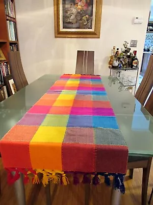 Mexican Colorful Fringed Tasselled Table Runner 64  X 17  - Made In Mexico • $24.99