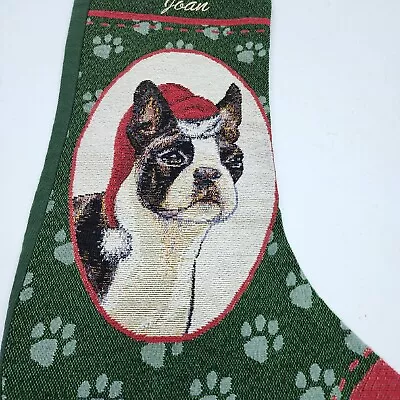 Boston Terrier Dog Christmas Woven Tapestry Stocking Linda Picken Art Vtg Joan • $19.97