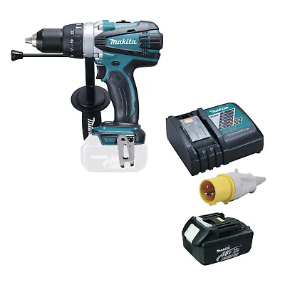 MAKITA 18V LXT DHP458 DHP458Z COMBI DRILL BL1830 BATTERY 110v DC18RC CHARGER • £204.98