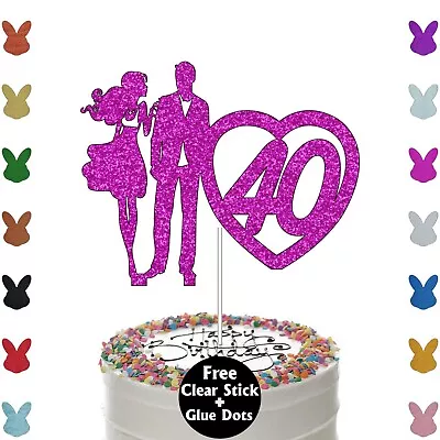 Happy Wedding Anniversary 25th 30th 40th 50th 60th Couple Glitter Cake Topper • £2.95