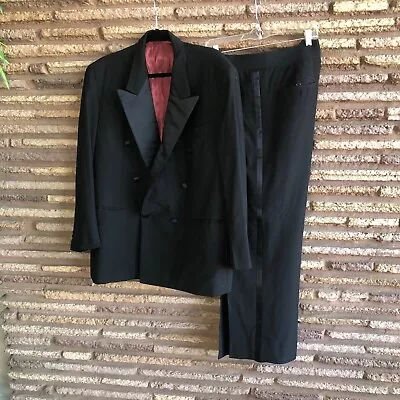 Vintage Walter Fong & Sons Hand Tailored Mens Black Pleated Front Tuxedo • $229.85