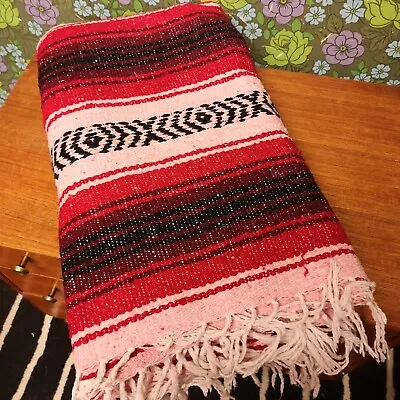 £19.99 • Buy Red Pink Mexican Woven Stripy Falsa Yoga Beach/Picnic Blanket/Throw