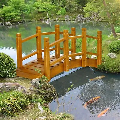 Wooden Garden Bridge Arc Footbridge With Safety Railings For Pond Creek Stream • £120.99