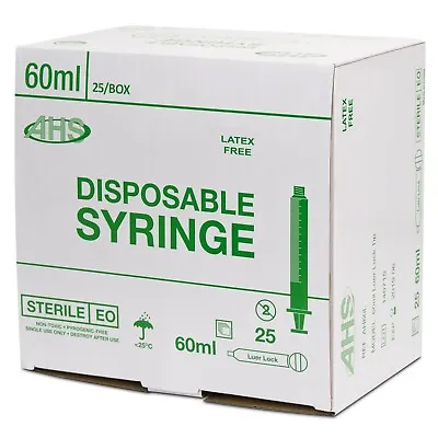 AHS 60ml (60cc ) Luer Lock Syringe Sterile 25/Box • $22.95