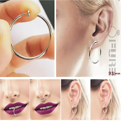 Pair Women's Non Piercing Fake Clip On Hoop Earrings Lip Nose Ring Gold Silver  • £1.99