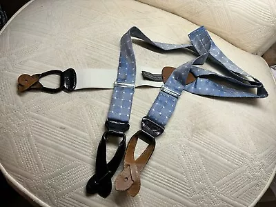 Trafalgar Mens Adjustable Button Down Blue Silk Suspenders • $45