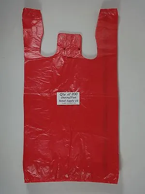 $20.99 • Buy 200 Qty. Red Plastic T-Shirt Retail Shopping Bags With Handles 11.5  X 6  X21 