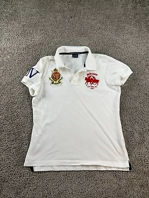 Ralph Lauren Sport Polo Shirt Womens Large White Dual Match Big Crest Logo FLAW • £24.12