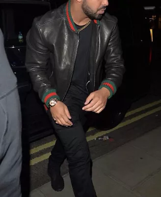 Drake Men Red Green Italian Colors Black Textured Genuine Leather Bomber Jacket • $450