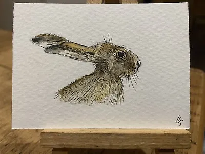 ORIGINAL ACEO Miniature Painting Wildlife/nature: Hare By Lisa EVANS • £4.95