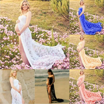 $26.97 • Buy Pregnant Lace Party Gown Photo Shoot Photography Bandeau Maternity Maxi Dress AU