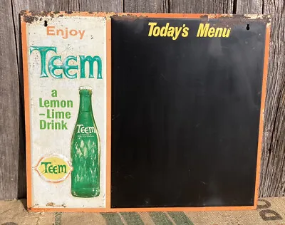 Vintage Teem Soda Pop Metal Menu Board Sign W/ Bottle Graphic T-503 22”x26” • $315