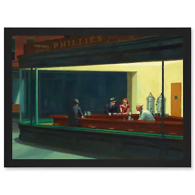 Edward Hopper Nighthawks Iconic Painting A4 Framed Wall Art Print • £18.99