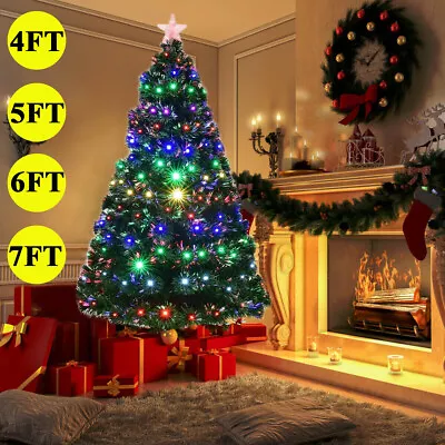£3.89 • Buy Pre Lit Christmas Tree Xmas Fibre Optic LED Lights Star 4ft 5ft 6ft 7ft Decor UK