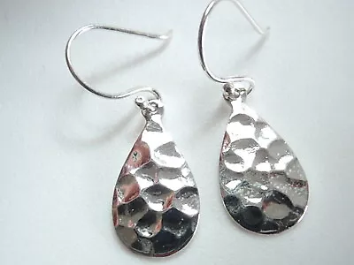 $12.99 • Buy Hammered Teardrop 925 Sterling Silver Dangle Earrings 