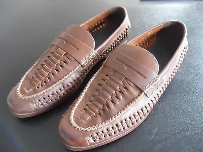 M&S Marks & Spencers Mens Leather Tan Slip On Loafers / Shoes - 9 / Woven Detail • £23.99