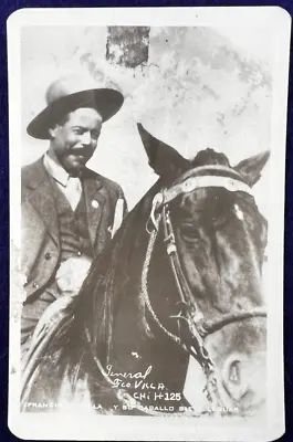 Smiling Francisco Pancho Villa With Horse Antique Photo RPPC Mexican Revolution • $74