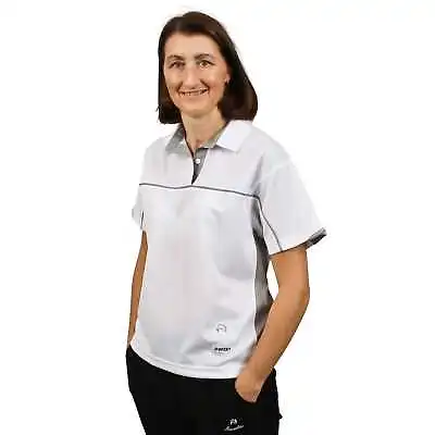 Henselite Ladies Lawn Bowling Madrid Polo. White And Grey. FREE DELIVERY • £36.99
