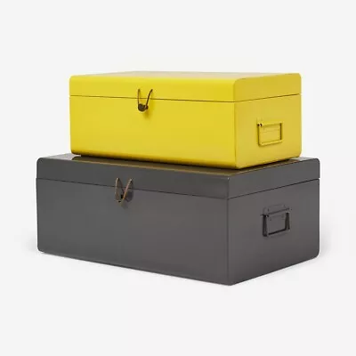 Made.com Daven Set Of 2 Storage Box Trunks Yellow & Charcoal Metal • £40