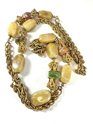 Vintage Necklace Miriam Haskell Glass Bead Rope Chain Station 34inches • $150