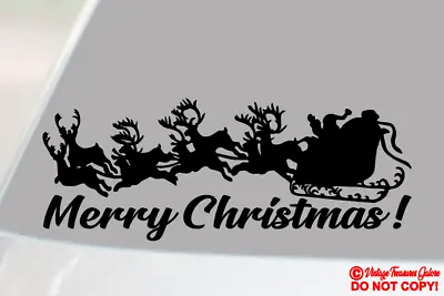 MERRY CHRISTMAS! SANTA REINDEER SLEIGH Vinyl Decal Sticker Window Wall Bumper • $2.99