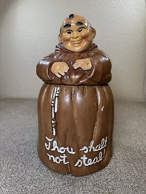 Vintage MCM 1960 Cookie Jar Friar Monk Twin Winton CA USA “Thou Shalt Not Steal” • $39.99
