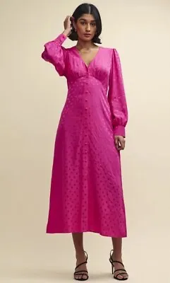 Nobody’s Child Pink Satin Jacquard Tasha Midi Dress Pink Size 10 • £15
