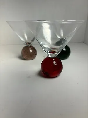 Vintage Hollywood Regency Martini Glasses With Bubble Ball Bases - Set Of 3 MCM • $36.54