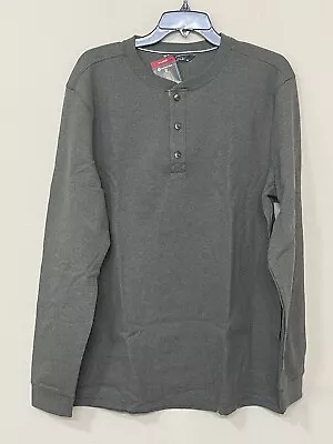 Members Mark Men Green Thermal Henley Waffle Knit Long Sleeve Comfort T-Shirt XL • $15.99