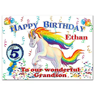 G382; Large A5 Personalised Birthday Card; Magical Horse Unicorn; Any Name Age • £4.50