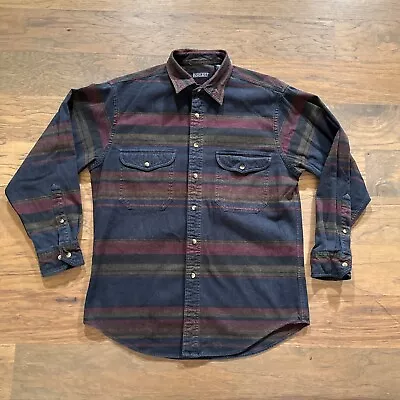 Vintage Lands End Shirt Mens Medium Blue Southwestern Stripes Chamois Button Up • $25.99